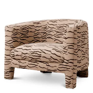 Luxury Beige Patterned Armchair with Curved Back & Wavy Contrast Design – Luxury Hotel Furniture Front View by Luxury Group International