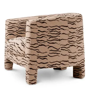 Luxury Beige Patterned Armchair with Curved Back & Wavy Contrast Design – Luxury Hotel Furniture Side View by Luxury Group International