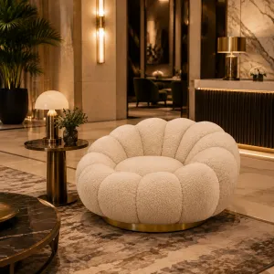 Luxury Beige Round Armchair 112 cm - Living Room & Hotel Furniture - Luxury Furniture Lifestyle View by Luxury Group International