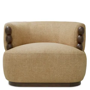 Luxury Beige Textured Fabric Accent Chair with Dark Wood Details - Luxury Armchair - Luxury Furniture Front View by Luxury Group International