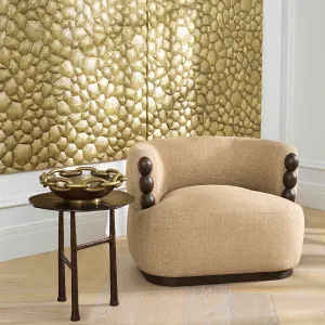 Luxury Beige Textured Fabric Accent Chair with Dark Wood Details - Luxury Armchair - Luxury Furniture Lifestyle View by Luxury Group International