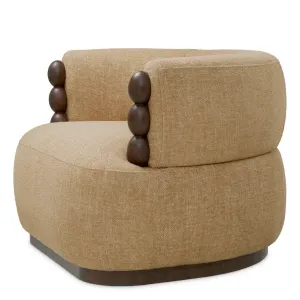 Luxury Beige Textured Fabric Accent Chair with Dark Wood Details - Luxury Armchair - Luxury Furniture Side View by Luxury Group International