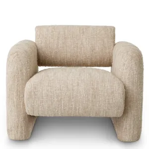 Luxury Beige Textured Fabric Armchair with Rounded Block Arms – 100 cm - Luxury Hotel Furniture Front View by Luxury Group International