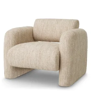 Luxury Beige Textured Fabric Armchair with Rounded Block Arms – 100 cm - Luxury Hotel Furniture Front View by Luxury Group International