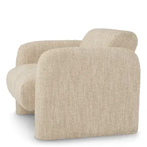 Luxury Beige Textured Fabric Armchair with Rounded Block Arms – 100 cm - Luxury Hotel Furniture Side View by Luxury Group International