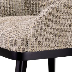 Luxury Beige Textured Fabric Dining Chair with Black Wooden Frame - Luxury Dining Chair Detail View by Luxury Group International