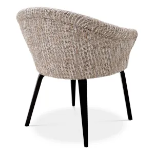 Luxury Beige Textured Fabric Dining Chair with Curved Arms and Black Legs - Luxury Dining Table Back View by Luxury Group International