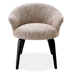 Luxury Beige Textured Fabric Dining Chair with Curved Arms and Black Legs - Luxury Dining Table Front View by Luxury Group International
