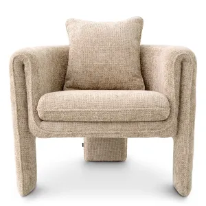 Sillón Tapizado de Lujo Beige Texturizado con Estructura Escultural - Mobiliario de Hotel de Lujo Vista frontal por Luxury Group International