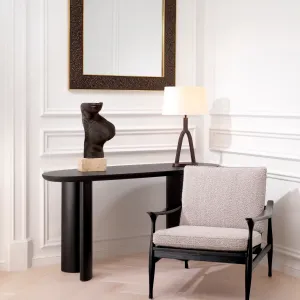 Luxury Beige Upholstered Armchair with Black Wooden Frame 77 cm - Living Room & Hotel Furniture Lifestyle View by Luxury Group International