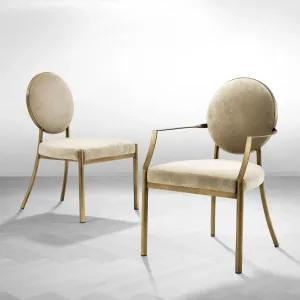 Luxus Beige Polsterstuhl mit Bronze-Metallgestell – Luxus Hotelmöbel Vorderansicht von Luxury Group International