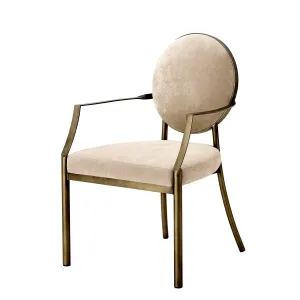 Luxus Beige Polsterstuhl mit Bronze-Metallgestell – Luxus Hotelmöbel Vorderansicht von Luxury Group International