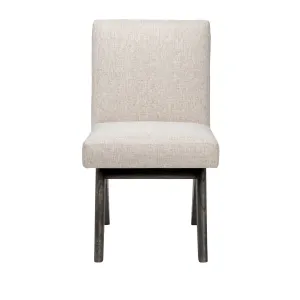 Luxury Beige Upholstered Dining Chair with Dark Wood Frame- Luxury Hotel Furniture Front View by Luxury Group International