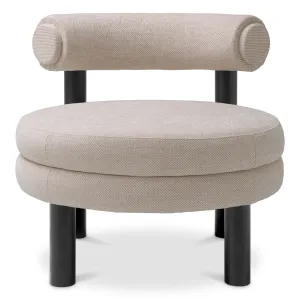 Sillón lounge tapizado de lujo beige con estructura de madera negra - Mobiliario de hotel de lujo Vista frontal por Luxury Group International