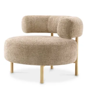 Sillón Lounge Tapizado Beige de Lujo con Estructura Metálica Dorada - Mobiliario de Hotel de Lujo Vista frontal por Luxury Group International