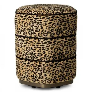 Luxury Bernard Leopard Camel Bronze Finish Stool Front View by Luxury Group International