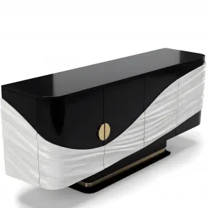 Luxury Black and Ivory Sculptural Sideboard with Gold Accents - Luxury Living Room Furniture Front View by Luxury Group International