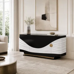 Luxury Black and Ivory Sculptural Sideboard with Gold Accents - Luxury Living Room Furniture Lifestyle View by Luxury Group International