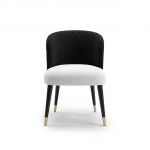 Luxury Black and White Bouclé Chair with Gold-Tipped Legs- Luxury Dining Chair Front View by Luxury Group International
