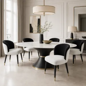 Luxury Black and White Bouclé Chair with Gold-Tipped Legs- Luxury Dining Chair Lifestyle View by Luxury Group International