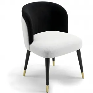 Luxury Black and White Bouclé Chair with Gold-Tipped Legs- Luxury Dining Chair Front View by Luxury Group International