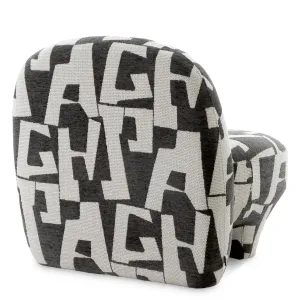 Luxury Black and White Geometric Fabric Designer Armchair - Luxury Armchair Back View by Luxury Group International