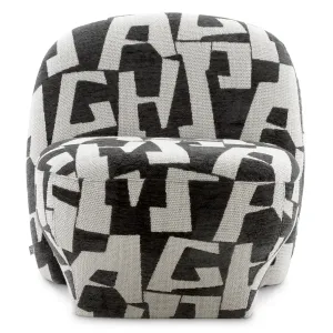 Luxury Black and White Geometric Fabric Designer Armchair - Luxury Armchair Front View by Luxury Group International