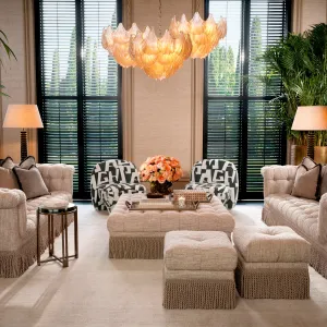 Luxury Black and White Geometric Fabric Designer Armchair - Luxury Armchair Lifestyle View by Luxury Group International