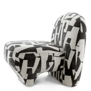 Luxury Black and White Geometric Fabric Designer Armchair - Luxury Armchair Side View by Luxury Group International