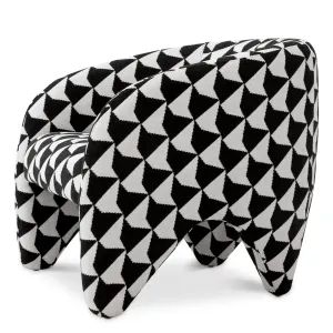 Sillón escultural de lujo con motivos geométricos en blanco y negro - Mobiliario de lujo para hoteles Vista lateral por Luxury Group International