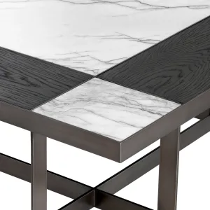 Luxury Black and White Marble Square Coffee Table with Metal Base - Luxury Coffee Table Detail View by Luxury Group International