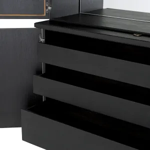 Luxus Schwarzer Bar-Schrank mit Antikspiegeltüren & Goldverzierungen – Luxus Hotelmöbel Detailansicht von Luxury Group International