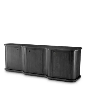 Luxus Schwarzes Gebogenes Sideboard mit Drei Türen – Luxus Hotelmöbel Vorderansicht von Luxury Group International
