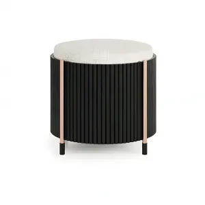 Luxury Black Fluted Stool with Ivory Upholstered Seat and Metal Accents Front View by Luxury Group International