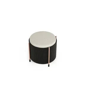 Luxury Black Fluted Stool with Ivory Upholstered Seat and Metal Accents Top View by Luxury Group International