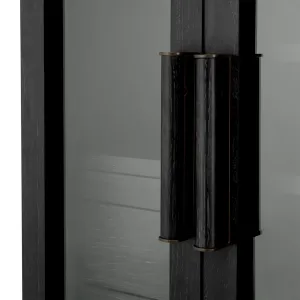 Luxus Schwarzer Glastür-Bar-Schrank mit Metallbasis – Luxus Hotelmöbel Detailansicht von Luxury Group International