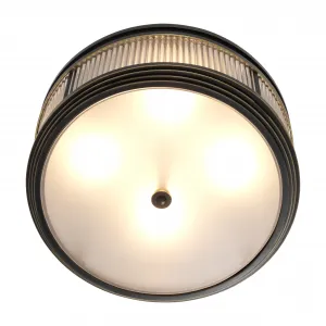 Luxury Black & Gold Flush Mount Ceiling Light with Ribbed Glass Design Front View by Luxury Group International