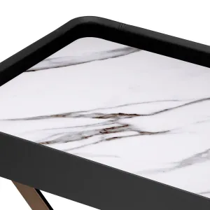 Luxury Black Leather Tray Bar Side Table with Sintered Stone Top - Luxury Bar Furniture Detail View by Luxury Group International