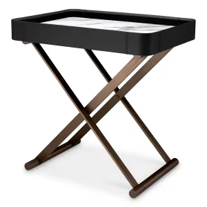 Luxury Black Leather Tray Bar Side Table with Sintered Stone Top - Luxury Bar Furniture by Luxury Group International