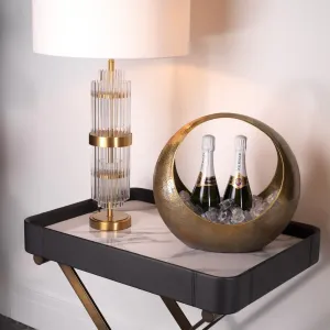 Luxury Black Leather Tray Bar Side Table with Sintered Stone Top - Luxury Bar Furniture Lifestyle View by Luxury Group International
