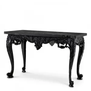 Luxury Black Marble Finish Console Table Front View by Luxury Group International