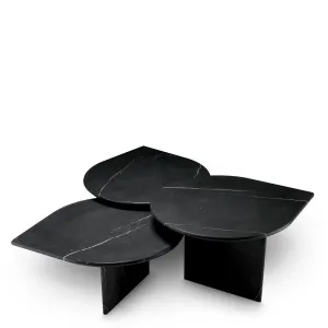 Luxury Black Marble Nesting Coffee Table Set of 3 with Sculptural Bases - Luxury Hotel Furniture Front View by Luxury Group International