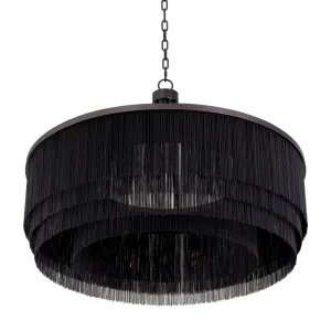 Luxury Black Metal Mesh Drum Chandelier with Industrial Elegance Side View by Luxury Group International