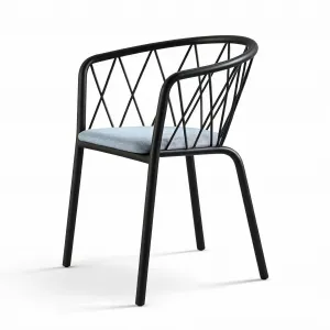 Luxus Schwarzer Metall-Außen-Esstisch-Sessel mit Geometrischer Drahtlehne Vorderansicht von Luxury Group International