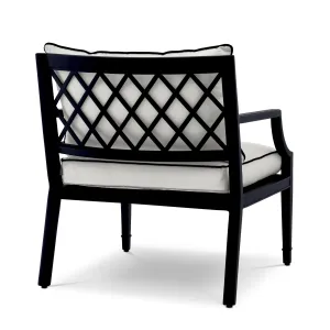 Luxuriöser schwarzer Outdoor-Sessel mit weißen Kissen – 68,5 cm – Luxus-Hotelmöbel Rückansicht von Luxury Group International