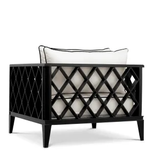 Luxuriöser schwarzer Outdoor-Sessel mit weißen Kissen – 96,5 cm – Luxus-Hotelmöbel Rückansicht von Luxury Group International