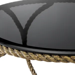 Luxury Black Round Coffee Table with Sculptural Golden Rope Frame – 72 cm - Luxury Hotel Furniure Detail View by Luxury Group International