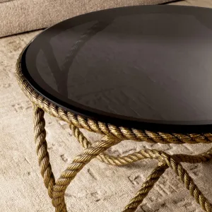 Luxury Black Round Coffee Table with Sculptural Golden Rope Frame – 72 cm - Luxury Hotel Furniure Lifestyle View by Luxury Group International
