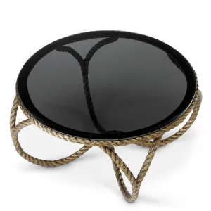 Luxury Black Round Coffee Table with Sculptural Golden Rope Frame – 72 cm - Luxury Hotel Furniure Side View by Luxury Group International