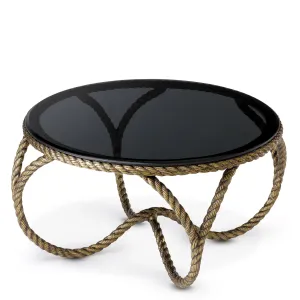 Luxury Black Round Coffee Table with Sculptural Golden Rope Frame – 72 cm - Luxury Hotel Furniure Side View by Luxury Group International